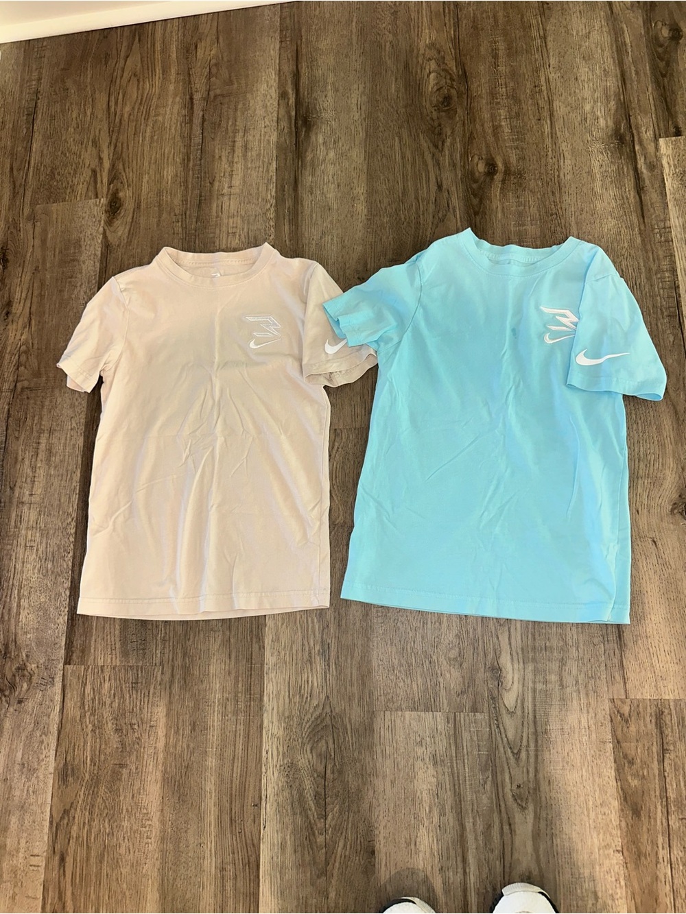 Nike Kids Short Sleeve Logo Tee - Tan and Light Blue (2 shirts)